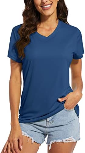 Camisas de decote em V Magcomsen feminino Manga curta UPF 50+ T-shirts Protection Sun Protection Tops de exercícios