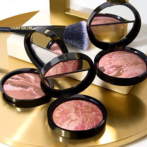 Laura Geller New York Blush-N-Bronze Marbleized 2-em 1 Bronzer Blush, rosa Bronze-Bush de ponta dupla e escova de