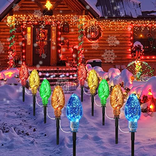 MUKUM 6.5 pés C9 Luzes de caminho de Natal Decorações de Natal ao ar livre Luzes de passarela de Natal com 5 Bulbos