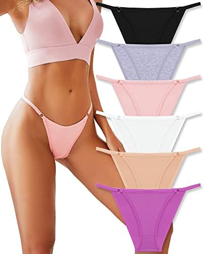 Rosicoral 6 Pack String Underwear para mulheres Cheeky High Cut hipster Stretch confortável