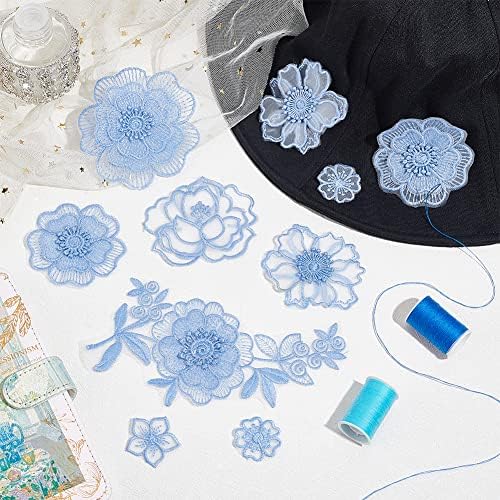 NBeads 20 PCs Bordado de flor azul claro Patch, 7 estilos Organza Bordado Apliques de flor Apliques de flores costuram em remendos