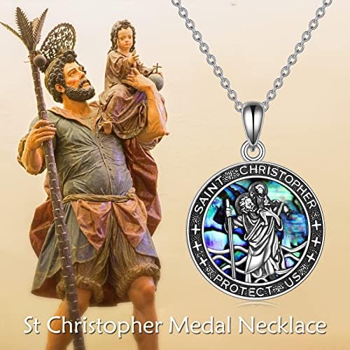 Wteniy Saint Christopher Colar para homens Mulheres, Sterling Silver St Christopher Medallion Protection Protection