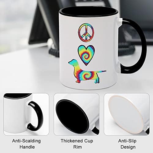 Peace Love Dachshunds Tie Dye Creme Creme Creative Black Inside Coffee Cup Handal Durável Canecas Exclusivas Presentes