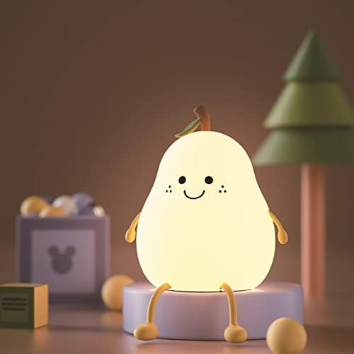 Happybag fofo silicone Night Light for Kids, lâmpadas de pêra de berçário diminuído, lâmpada de cabeceira de frutas de decoração de sala de kawaii para bebê e criança