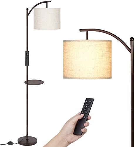 Luminária de piso moffe, lâmpada de piso LED com bandeja, 4 tempraturas de cores e brilho diminuído em pé de leitura com controle remoto