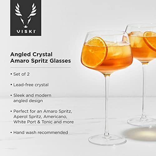 Viski Raye Angulado Stemmed Amaro & Aperol Spritz Glasses Conjunto de 2 - coquetéis cristalinos premium Conjunto de presentes - 16oz