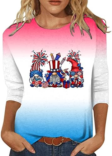 2023 Summer feminino Tops American Flag Patriótico T Cirtas Casual Holida Casual 3/4 Túnicas de Manga 4 de Julho Crew Neck Basic Tee