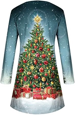 Mulheres Midi Shirt Dress Christmas 3D Impressão de mangas compridas Y2K Rockabilly Holiday Beach Casual Sundress Pullover Dress