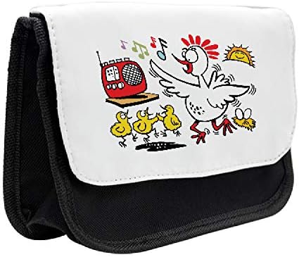 Caixa de lápis de frango lunarável, galinha de dança feliz, bolsa de lápis de caneta com zíper duplo, 8,5 x 5,5, multicolor