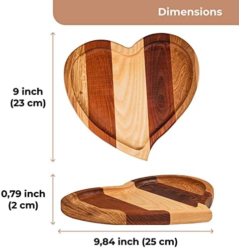 Feito artesanal de 9,5 de madeira de cereja, bandejas, pratos, pratos - placas em forma de coração de madeira bandeja - armações