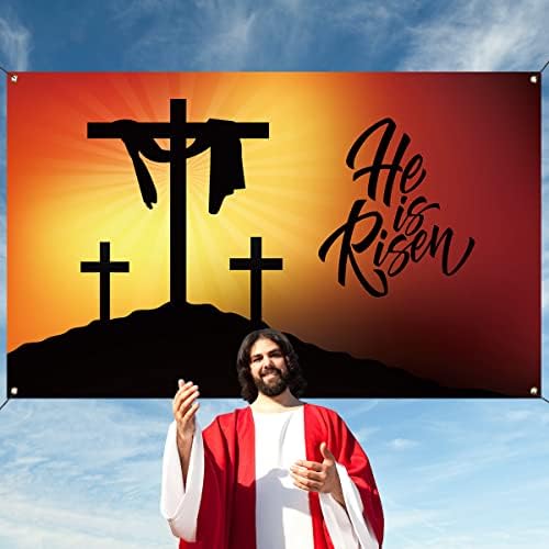 Nepnuser ele ressuscitou o cenário de fotos de fotografia cristã Cross Decoração de Páscoa Jesus ressurreição interna