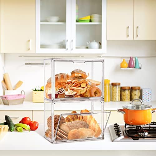 Caixa de pão Gzhok 3pcs para bancada de cozinha, caixa de pão transparente, suporte para pão para balcão de cozinha, contêiner de armazenamento de pão de camada de empilhamento