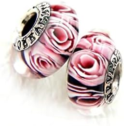 2pcs Sterling Silver 925 Murano Charms Fit Pandora Bracelet & Colar Roses DIY originais com caixa de presente