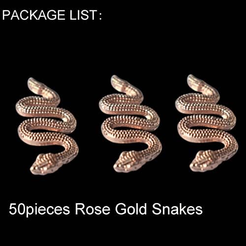 3D liga de liga de liga encharms de unhas, 50Pieces Rose Gold Gold Uil Art Decoração de cobras retrô Design jóias para o kit de arte