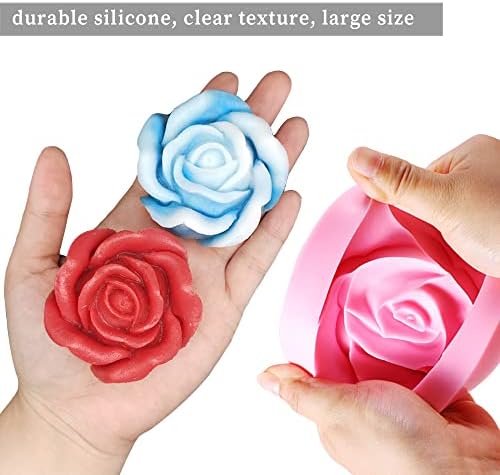 Moldes de silicone em rosa 3D, 2pcs Big Rose Resin Candle Mold, Bloom Flower Silicone Fondant Mold para artesanato