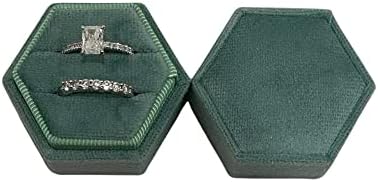 Caixa de anel de veludo hexágono de slots duplos caixa de armazenamento de estilo vintage para engajamento Lay Lay e Cerimônia de Casamento Sage Green