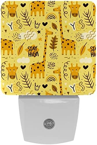 Cartoon Doodle Giraffe Sim Coração Amarelo Led Night Light, Kids Nightlights for Bedroom Plug in Wall Night Lamp Brilho ajustável