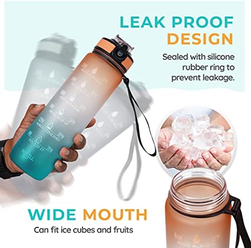 Garrafa de água de silicone de Solara inquebrável 1 litros com marcador de tempo motivacional, garrafa de água não-tóxica sem