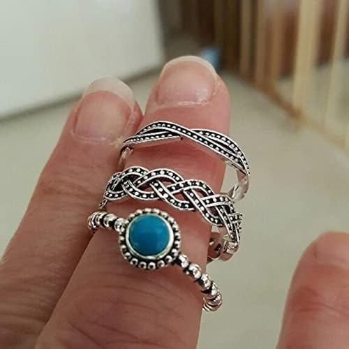 Mulheres anéis de moda para mulheres vintage Turquoise Wedding Rings Three Piece Retro Ratackable Engagement Anéis de joias