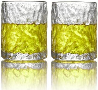 Óculos de uísque de haloyivgo conjunto de 2, aros de ouro de ouro 7,4 oz de óculos de cristal, para bourbon, escocês, coquetéis, conhaque, tequila, irlandês e pretúrio presente para homens mulheres em casa bar
