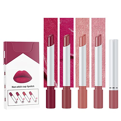 Xiahium 4pcs Lipstick Conjunto duradouro à prova d'água de copo antiaderente de xícara de veludo fosco de veludo fosco Hidratante Presente de maquiagem labial Hidratante para mulheres meninas