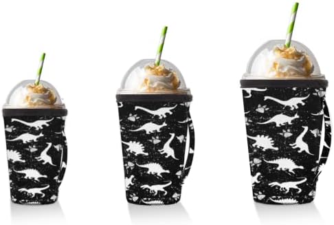Dinossauros abstratos Manga de café gelada reutilizável com manga de xícara de neoprene para refrigerante, café com leite,