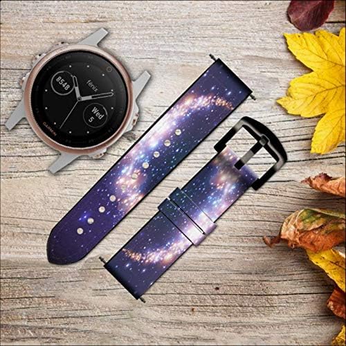 CA0658 Crescent Moon Galaxy Leather & Silicone Smart Watch Band Strap for Garmin Approach S40, Forerunner 245/245/645/645,