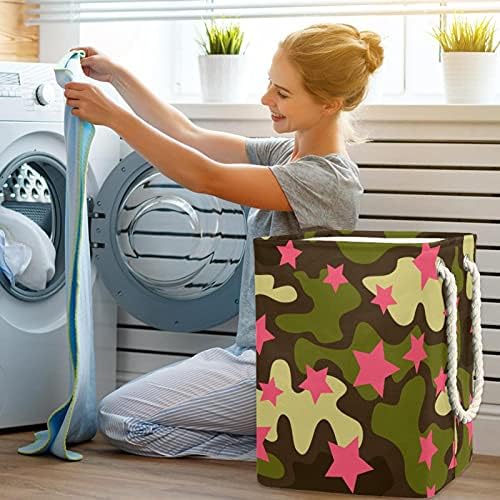 Indither Green Camouflage Rosa Estrelas de lavanderia grande cesto de roupas prejudiciais à prova d'água cesta de roupas para roupas