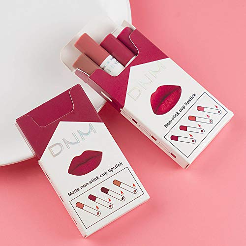 Sweetshion Velvet Mist Lipstick Conjunto Womens Color Non Stick Copo Nude Lip Lip Gloss, Kit de batom de capa de cigarro rosa para