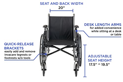 Invacare Tracer SX5 Cadeia de rodas para adultos todos os dias dobragem de 20 polegadas Legrests e braços da mesa
