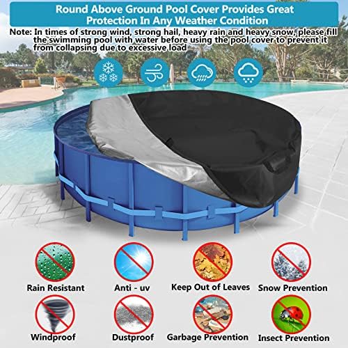 Capa de piscina redonda de 18 pés de 18 pés, tampas de piscina solar para piscinas acima do solo com cordões de traços redondo tampa