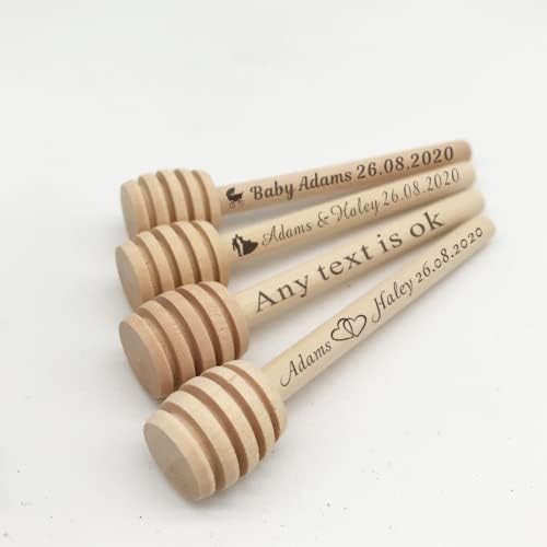 Mini Mini Honey Dipper Stick personalizado colher de mel penteados para festas de casamento presentes de bebê banheiro e batismo utensílios de sobremesas de madeira logotipo de colheres de madeira