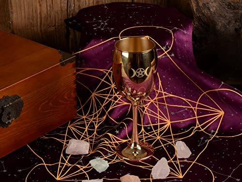 Vuagmiv Altar Calice- Deusa da Lua Tripla e Pentagrama Wicca Chalice, 8,5 fl. Oz Copa Goblet, suprimentos e ferramentas WicCan