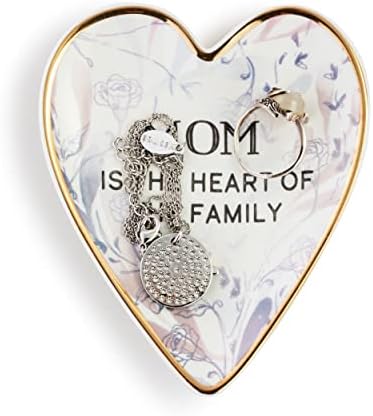 Demdaco Mom Família branca 4 x 3,5 grés de cerâmica Arte Heart Tinket Dish