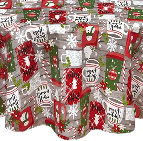 Newbridge Jolly Holiday Candy Cane Print Back Vinil Christmas Tloth - Boas festas cinza, vermelho e verde Limpe limpa Tonela de mesa Fácil Care, 60 ”x 84” oblonga/retângulo