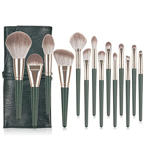 Pincéis de maquiagem SLNFXC 14PCS Conjunto de pincel profissional verde Pó de pó macio de face