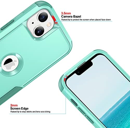 Meshine para iPhone 14 Plus Caso [Dropproof] [Protetor de tela de vidro temperado de 2 pacote de 2 pacote], cobertura de proteção de proteção pesada para iPhone 14 Plus Mint Green
