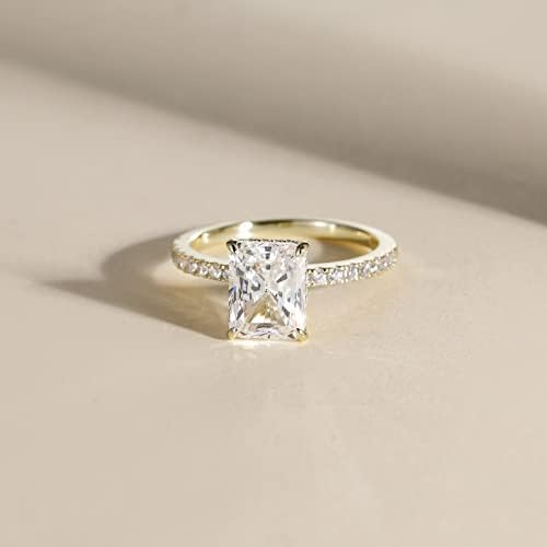 Eamti 3ct 925 anéis de noivado de prata esterlina Radiante Solitaire Solitaire Cubic Zirconia CZ Promessa de casamento Anéis para sua