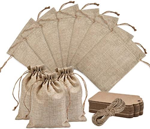 Foccts 50pcs Sacos de serapilheira com cordão, 5x7.5 Bolsa de presente Pacote em massa com 50 PCs em papel, 32,8 pés, bolsa