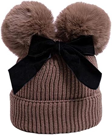 Yateen Infantitista de bebê chapéu de lã de malha de lã Winter Warm Double Double Pompom Beanie Cap with Bow