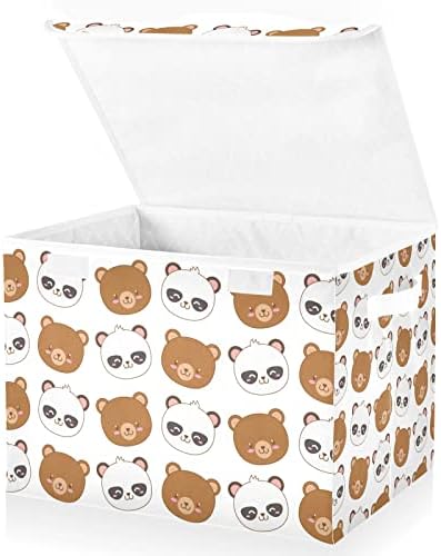 INNEWGOGO Cute animal panda urso BINS com tampas para organizar organizadores de armários com alças Oxford Ploth Storage