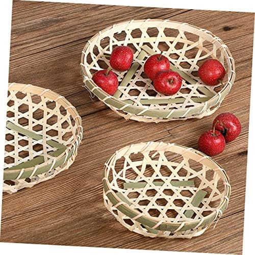 Yard We 3pcs de bambu cesta de cesta de pão recipientes de sobremesa de alimentos servir bandeja de piquenique bandeja de vime de cesta