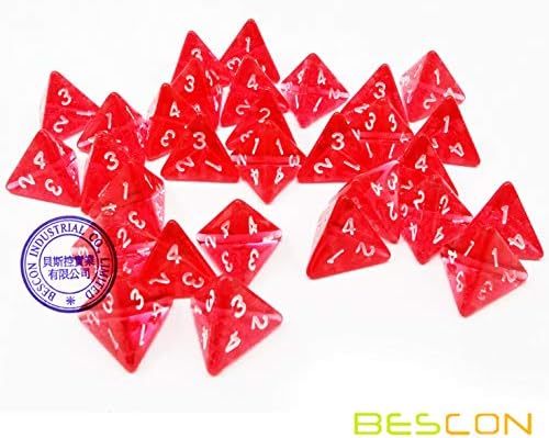 BESCON MINI DICOS RED D4 RED RED 30PCS Garrafa de poção de cura, 30pcs Roleplaying Mini Red Gem D4 Dados Cura Pacote de Poção em Jar