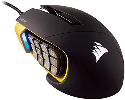 Corsair Scimitar Pro RGB - MMO Mouse de jogos - 16.000 DPI Sensor óptico - 12 botões laterais programáveis ​​- Amarelo, número do modelo: CH -9304011 -NA