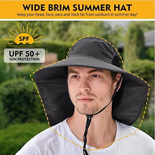 Chapéus solar para homens com retalho no pescoço, chapéu de jardinagem largo de aba para feminino safari upf 50+ Proteção UV Pesca de