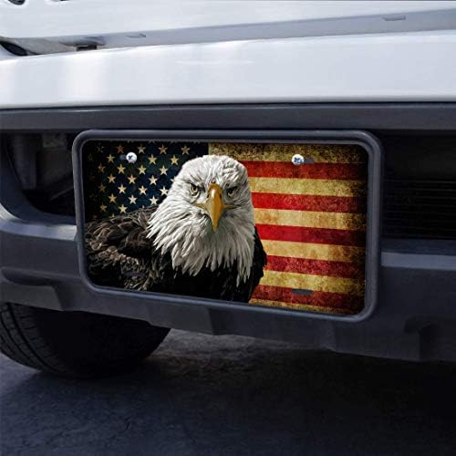 Wondertify Bald Eagle USA Placa de bandeira, Placa da frente do carro decorativo do Grunge Bandeiras Americanas, etiqueta de vaidade, placa de carro de metal, placa de alumínio de alumínio para homens/mulheres/menino/meninas carro, 6 x 12 polegadas