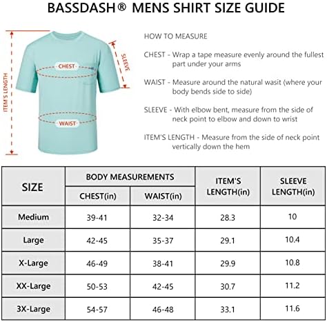 Bassdash Men's UPF 50+ Desempenho de manga curta Pocket Camise