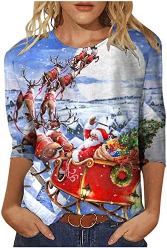 Camisas de Natal para mulheres T-shirt gráfico de árvore de Natal Plus Size Size Loue Fit Sleeve Tunic Tops para