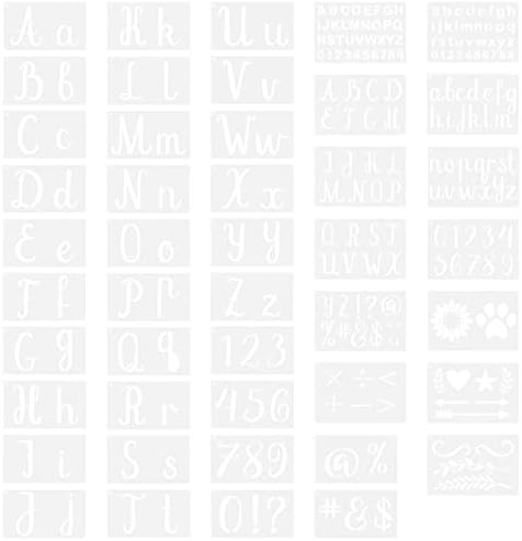 Estênceis de carta de urna, 45 PCs grandes estênceis de carta de script para pintura de caligrafia Letras de estêncil Modelo de número