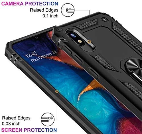 Ikazz Galaxy A10E Caso com protetor de tela, Teste de queda de capa à prova de choque de grau militar de 16 pés com um portão de proteção de suporte de carro de carro magnético para o Samsung Galaxy A10E Black